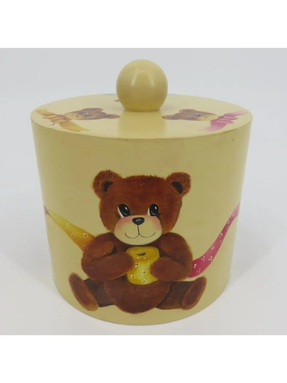 Hand Painted Teddy Bears Pink Blue Yellow Wood Toilet Roll Cover Granny Bathroom